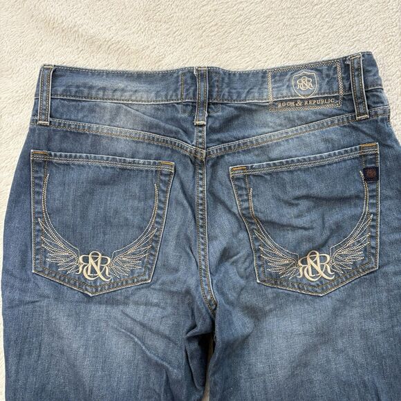 Rock Republic Neil Men Straight Leg Straight Fit Jeans 32x26 Blue Y2K Distressed - Picture 2 of 3